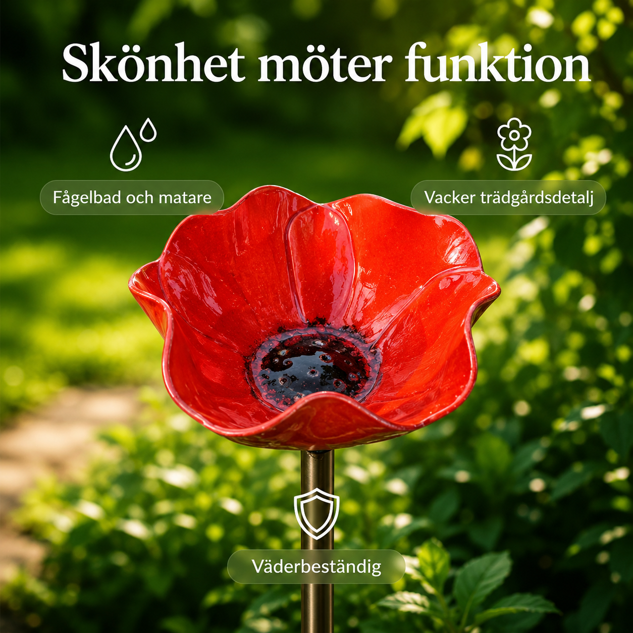 VallmoBlom™ | Dekorativ fågelmatare & fågelbad